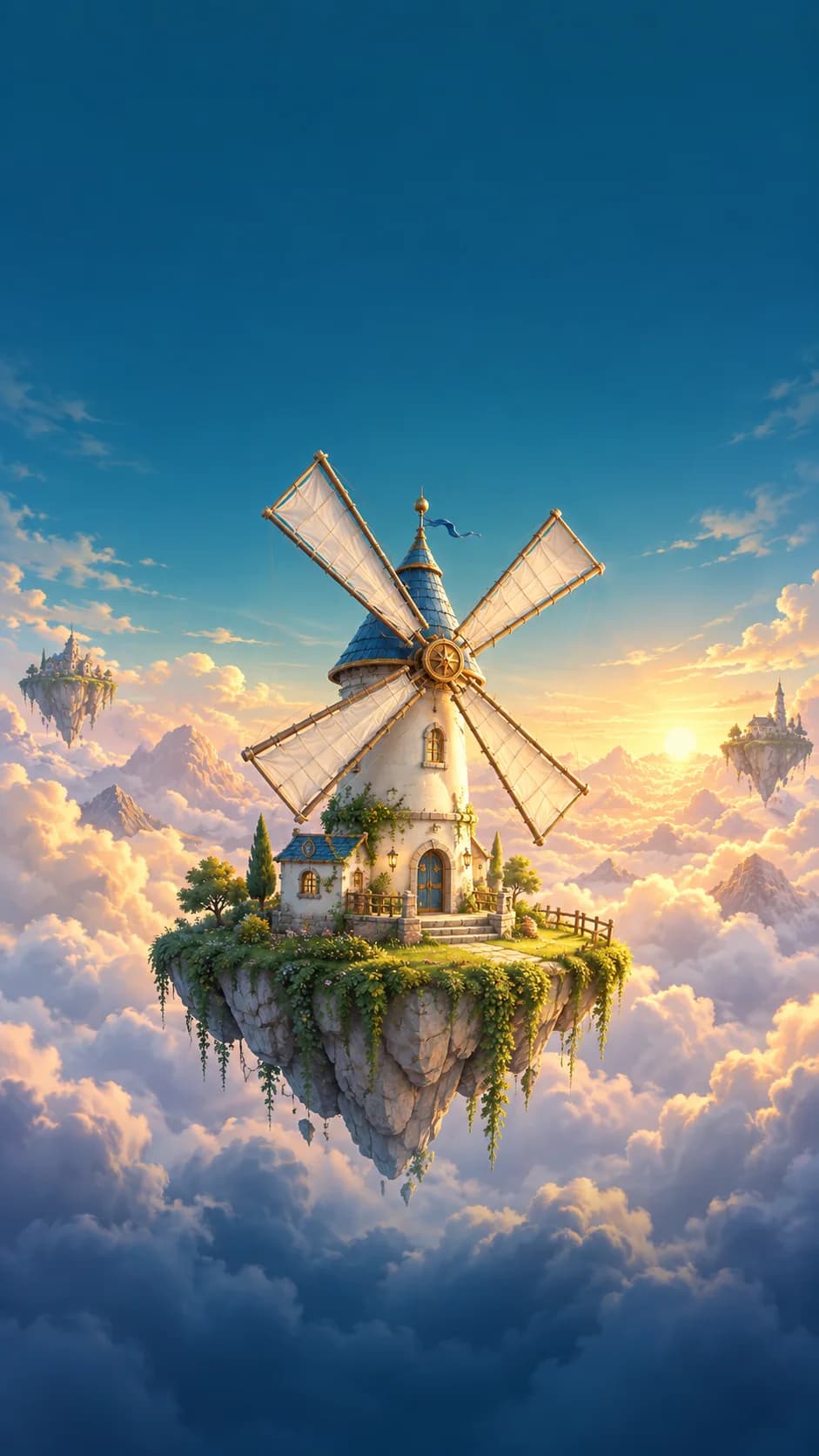 Floating windmill islands in the golden skies of There Is No Floor